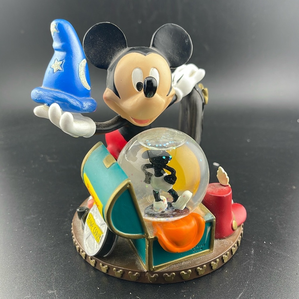 Disney Parks Mickey Mouse Snow Globe Steamboat Willie Fantasia Trunk Figurine